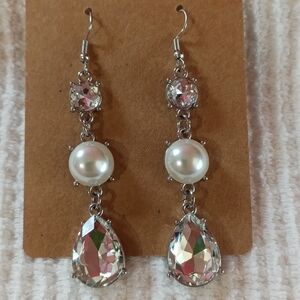 Faux Pearl Rhinestone Drop Earrings